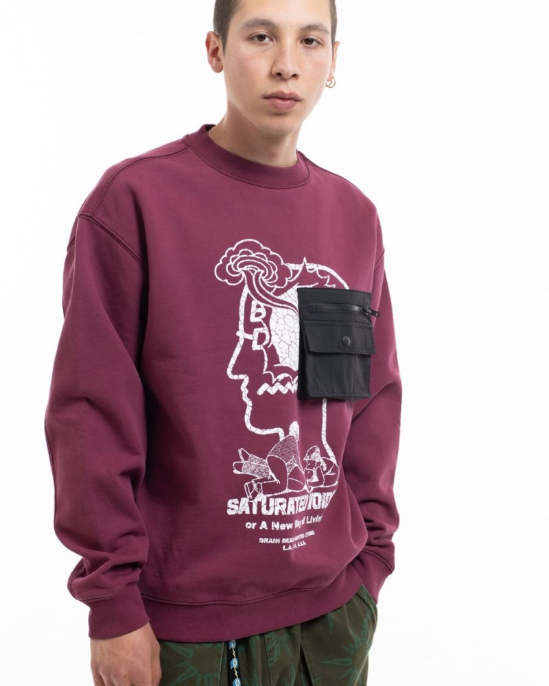 Burgundy Brain Dead Saturated Voids Crewneck Sweatshirt | AU 1729564-QV