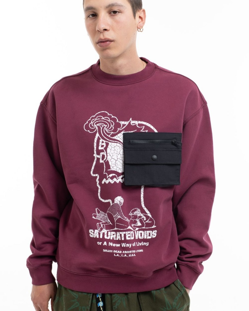 Burgundy Brain Dead Saturated Voids Crewneck Sweatshirt | AU 1729564-QV