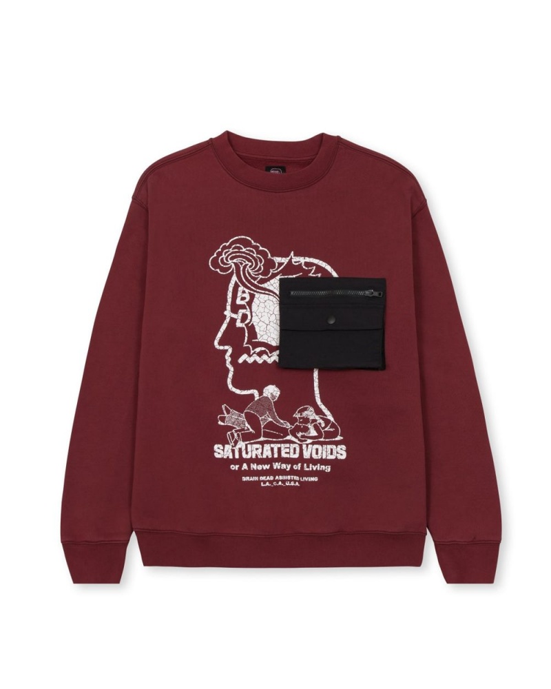 Burgundy Brain Dead Saturated Voids Crewneck Sweatshirt | AU 1729564-QV