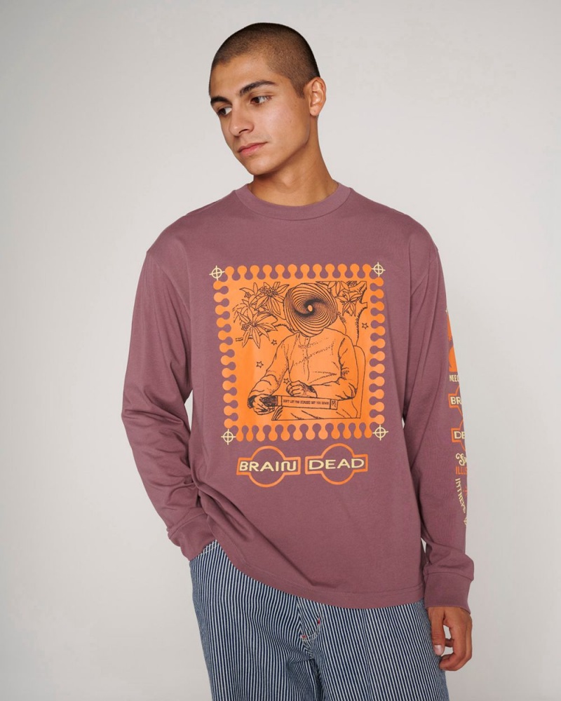 Burgundy Brain Dead Special Illusions Long Sleeve T-Shirt | AU 4357208-UN