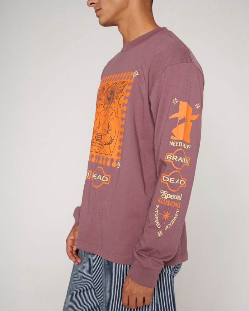 Burgundy Brain Dead Special Illusions Long Sleeve T-Shirt | AU 4357208-UN