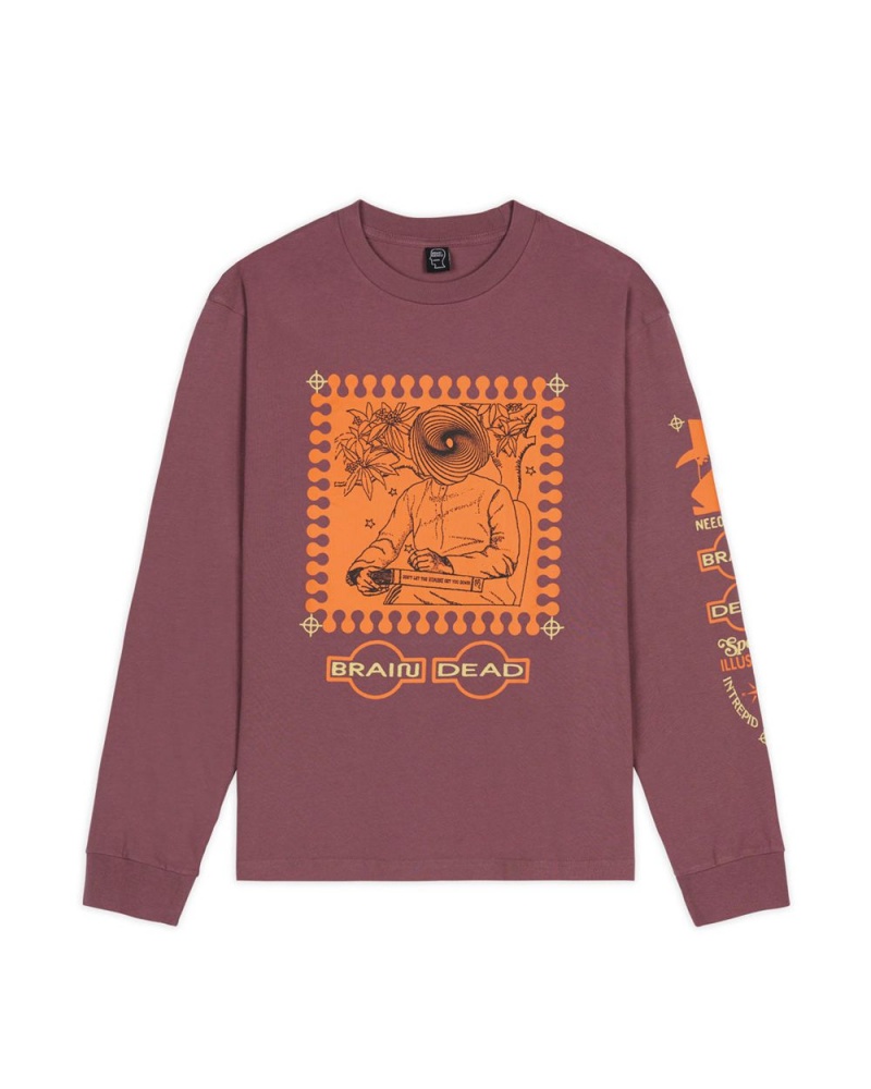 Burgundy Brain Dead Special Illusions Long Sleeve T-Shirt | AU 4357208-UN