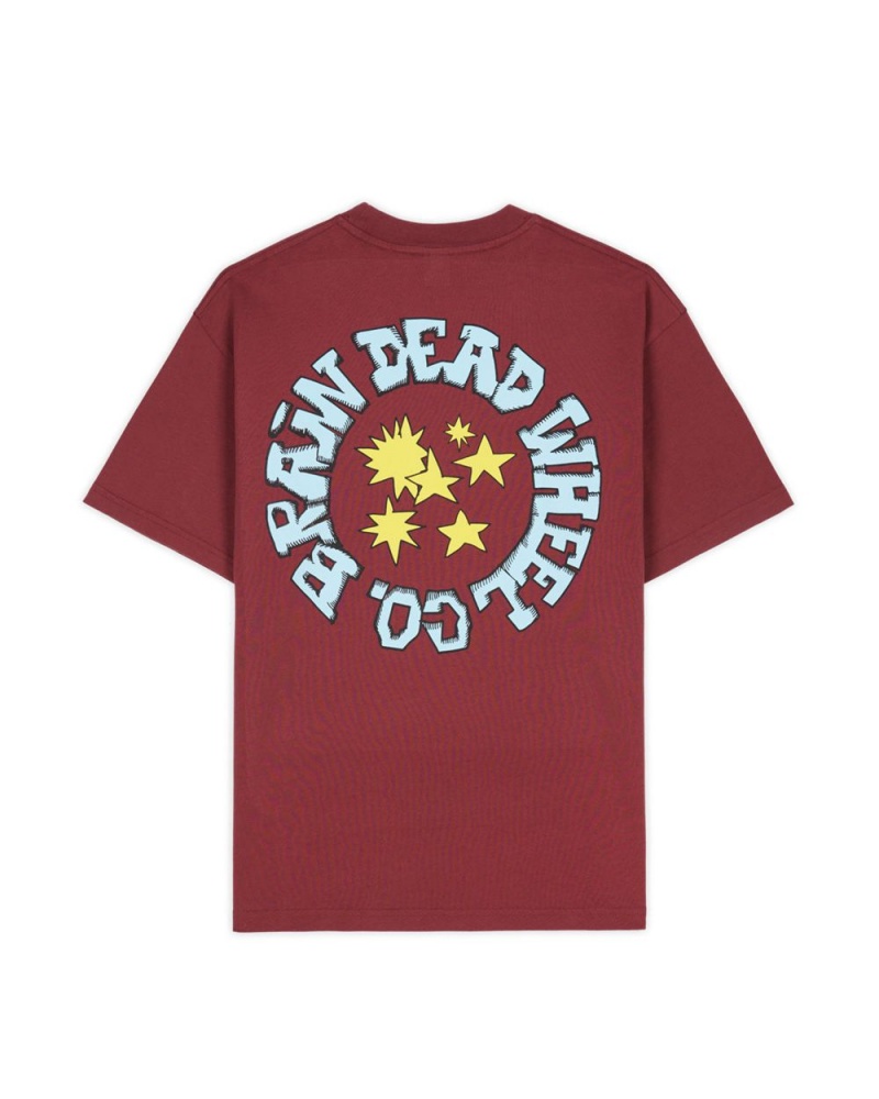 Burgundy Brain Dead Wheel Co T-Shirt | AU 2641830-YD