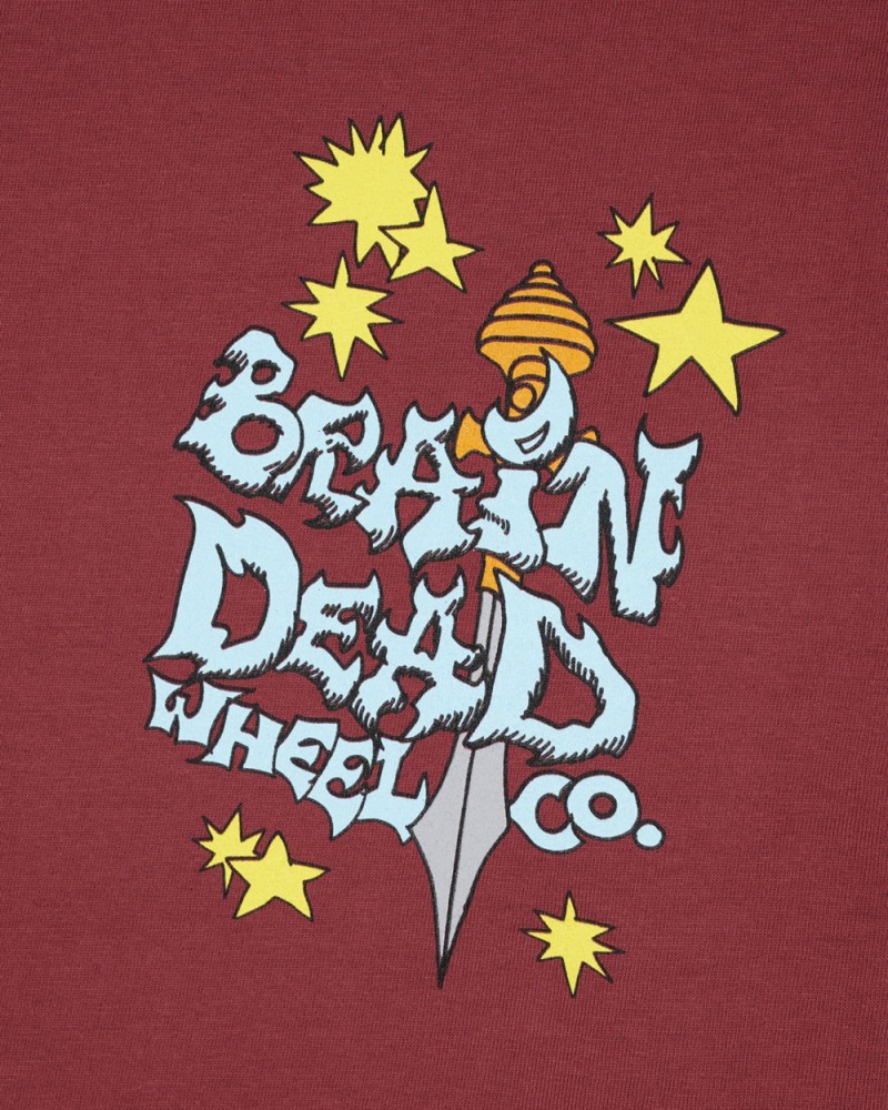 Burgundy Brain Dead Wheel Co T-Shirt | AU 2641830-YD