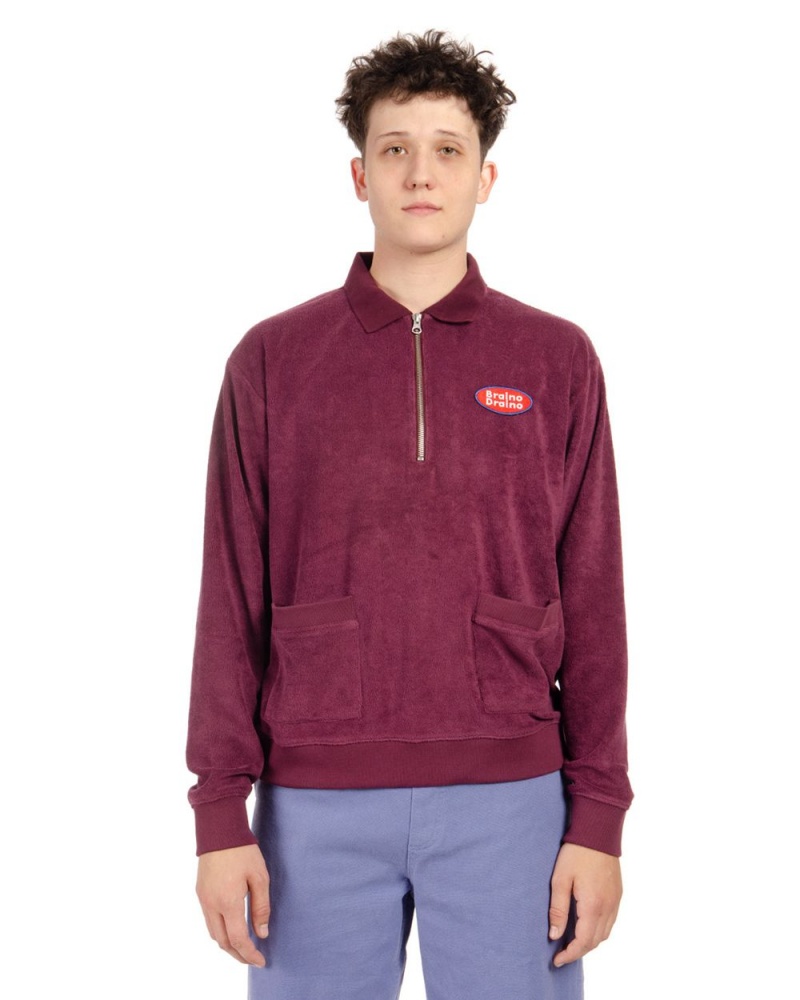 Burgundy Brain Dead Wing It Half Zip Terry Polo T-Shirt | AU 7560183-VR