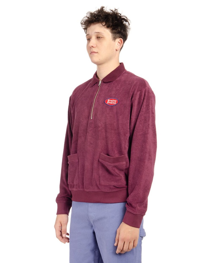 Burgundy Brain Dead Wing It Half Zip Terry Polo T-Shirt | AU 7560183-VR