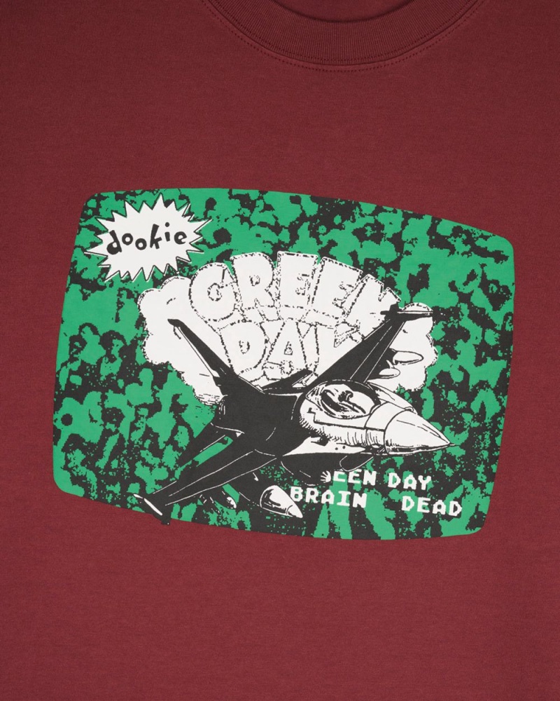 Burgundy Brain Dead X Green Day Airplane T-Shirt | AU 7608539-CQ