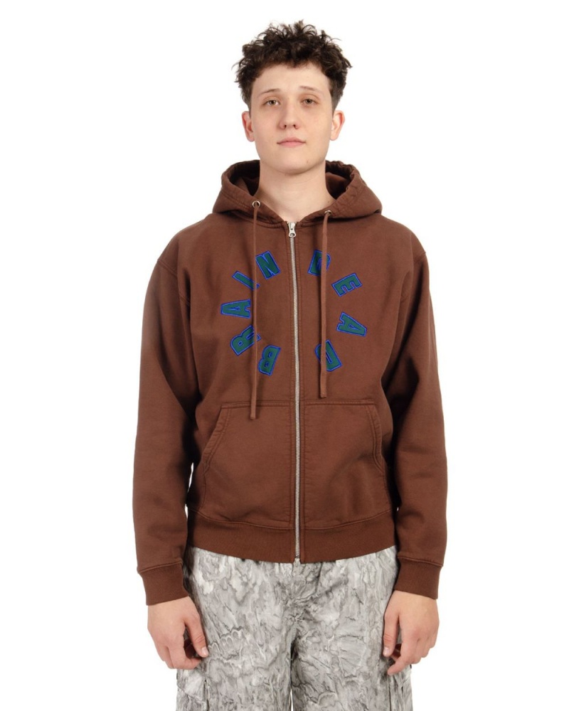 Chocolate Brain Dead Collegiate Zip Up Hoodie | AU 9025168-GE