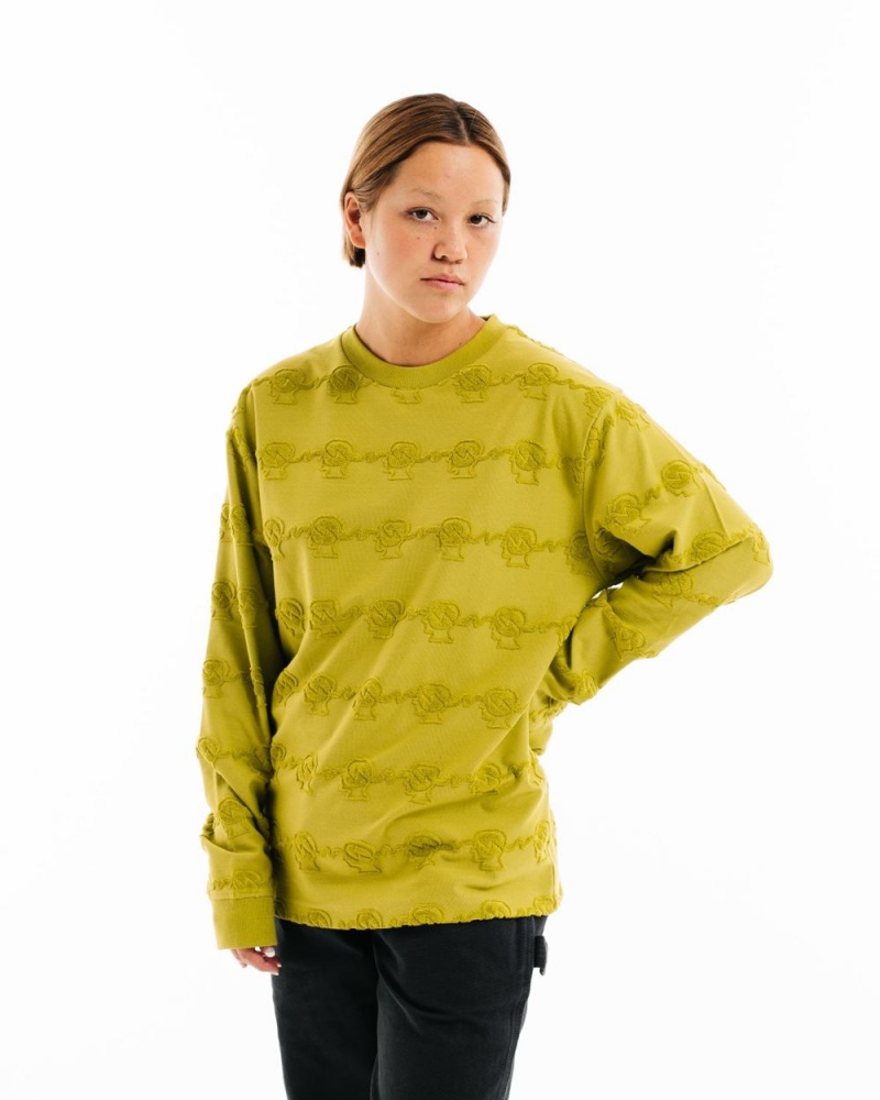 Gold Brain Dead Running Head Textured Stripe Long Sleeve T-Shirt | AU 7961405-BG