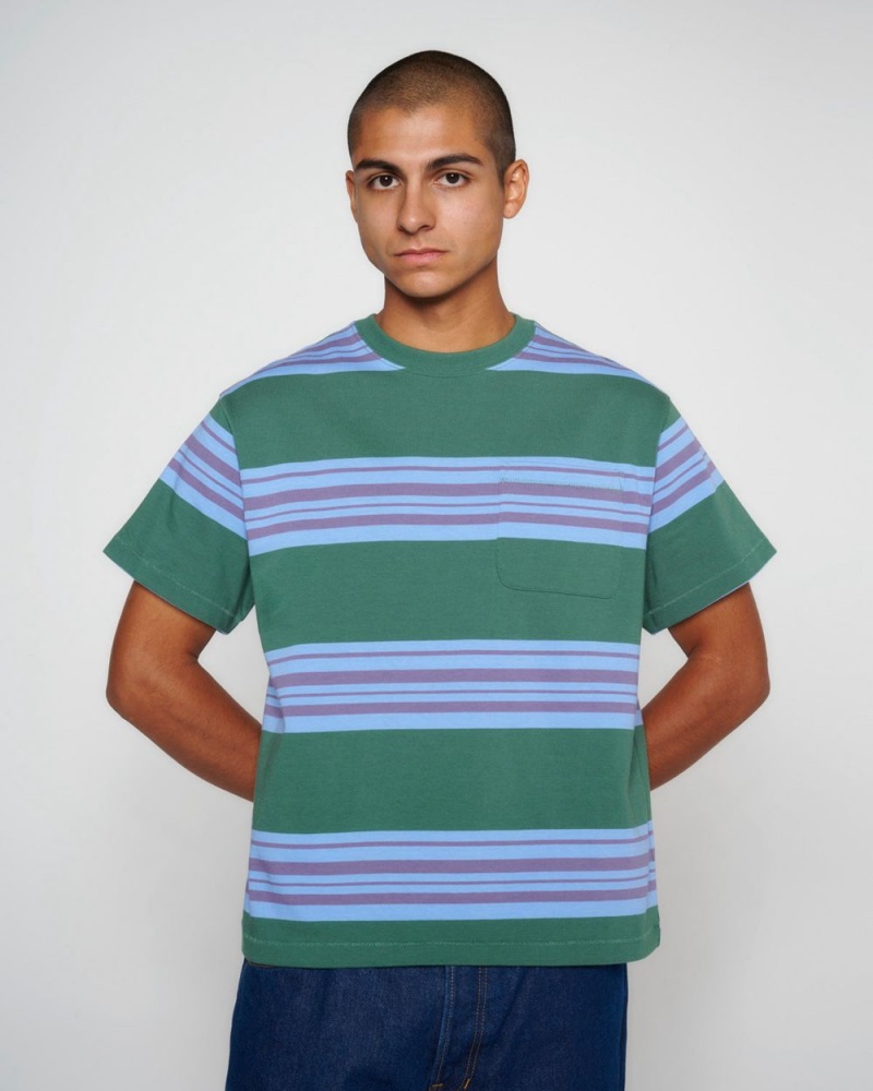 Green Brain Dead Baker Striped Pocket T-Shirt | AU 6194073-BI