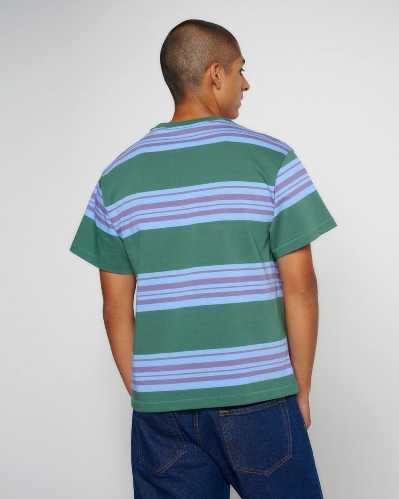 Green Brain Dead Baker Striped Pocket T-Shirt | AU 6194073-BI