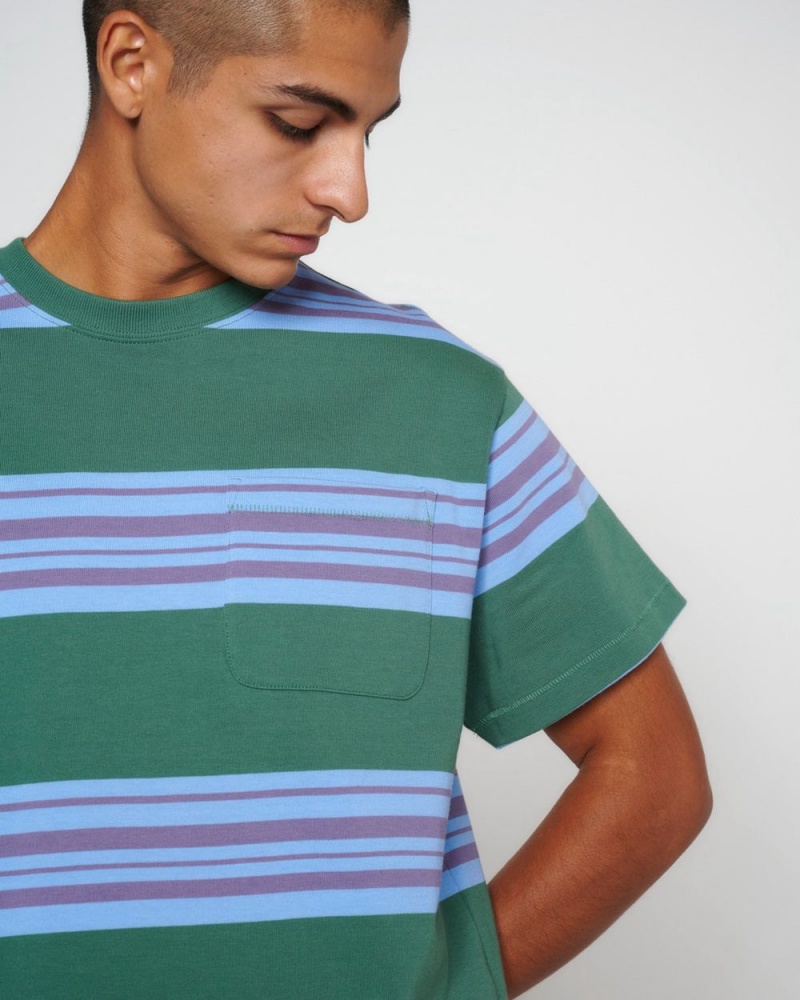 Green Brain Dead Baker Striped Pocket T-Shirt | AU 6194073-BI