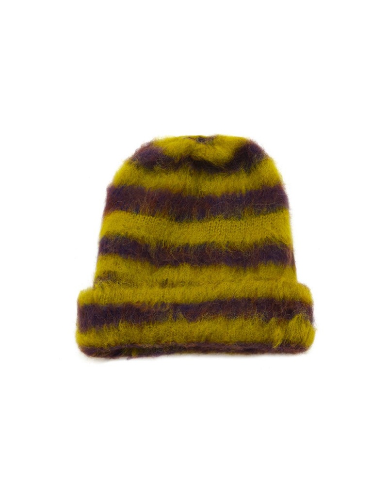 Green Brain Dead Boxy Stripe Knit Beanie | AU 0278351-BL