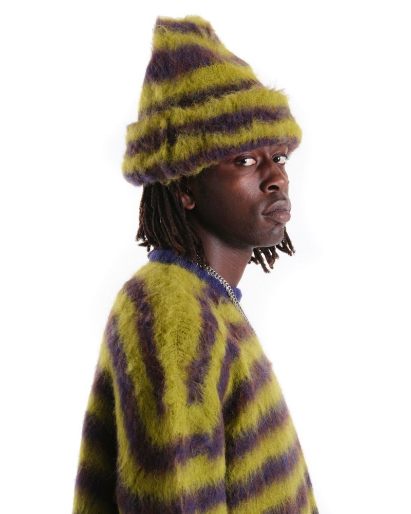 Green Brain Dead Boxy Stripe Knit Beanie | AU 0278351-BL