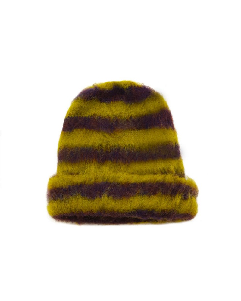 Green Brain Dead Boxy Stripe Knit Beanie | AU 0278351-BL