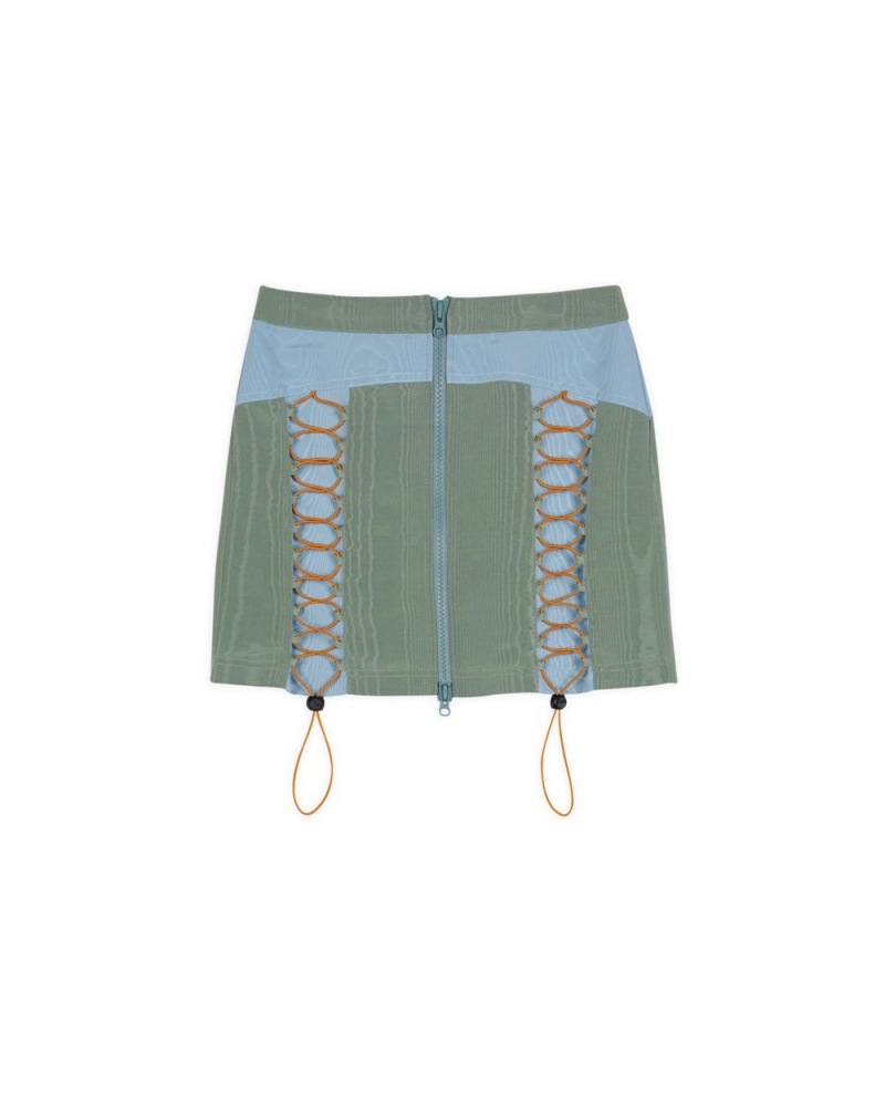 Green Brain Dead Bungee Zip Mini Skirt | AU 5960382-RC