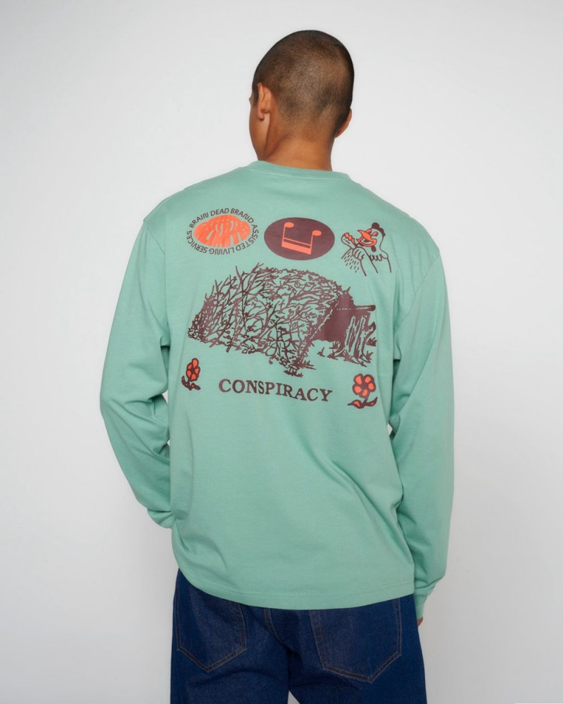 Green Brain Dead Conspiracy Long Sleeve T-Shirt | AU 5963802-FZ