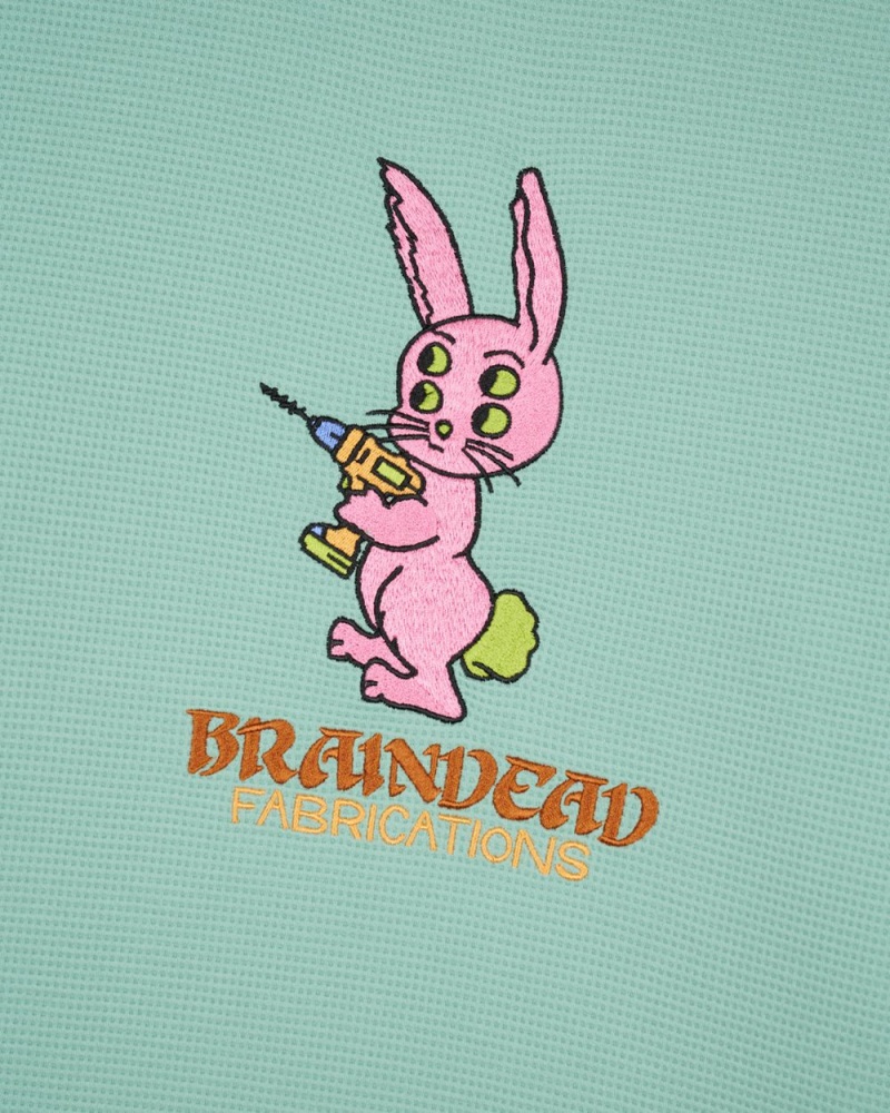 Green Brain Dead Dickies Bunny Drill Embroidered Waffle Mockneck Long Sleeve T-Shirt | AU 9085461-GR