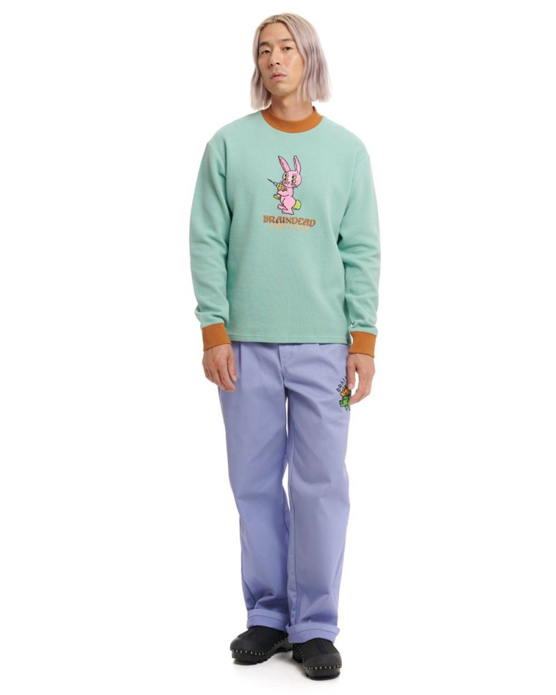 Green Brain Dead Dickies Bunny Drill Embroidered Waffle Mockneck Long Sleeve T-Shirt | AU 9085461-GR