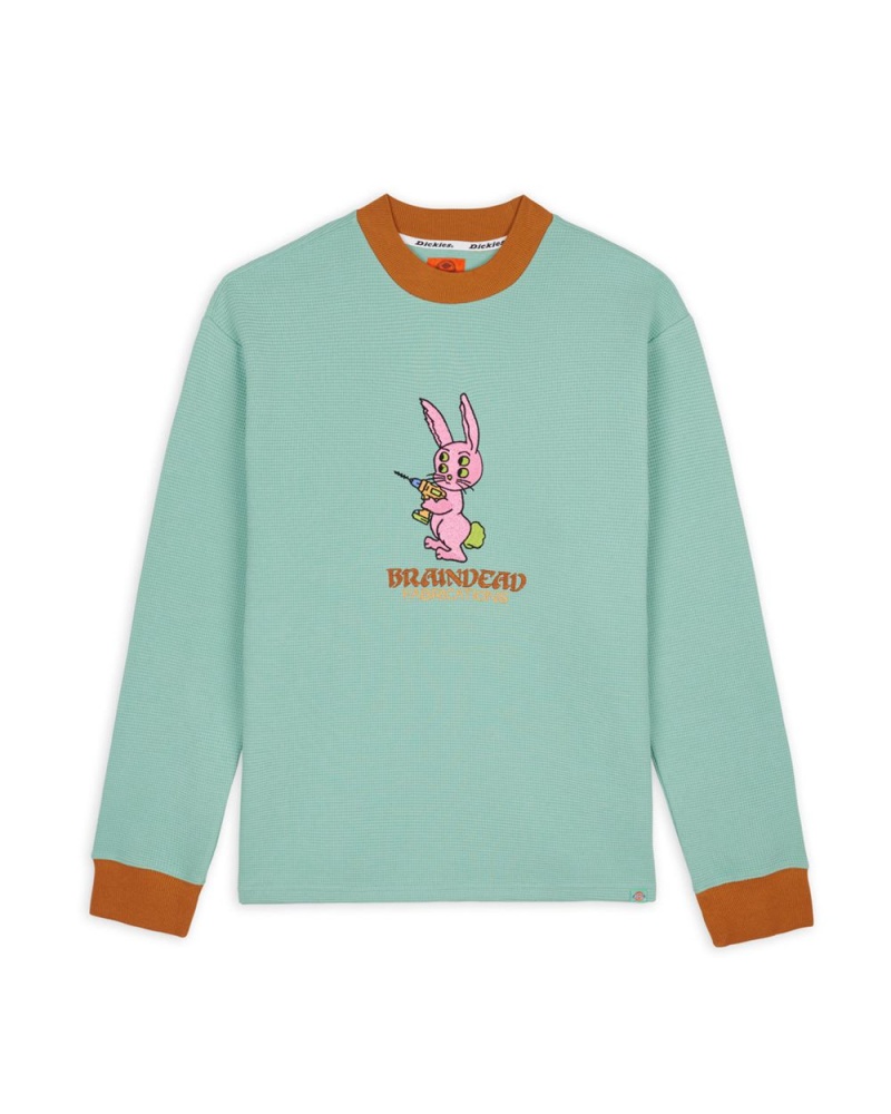 Green Brain Dead Dickies Bunny Drill Embroidered Waffle Mockneck Long Sleeve T-Shirt | AU 9085461-GR