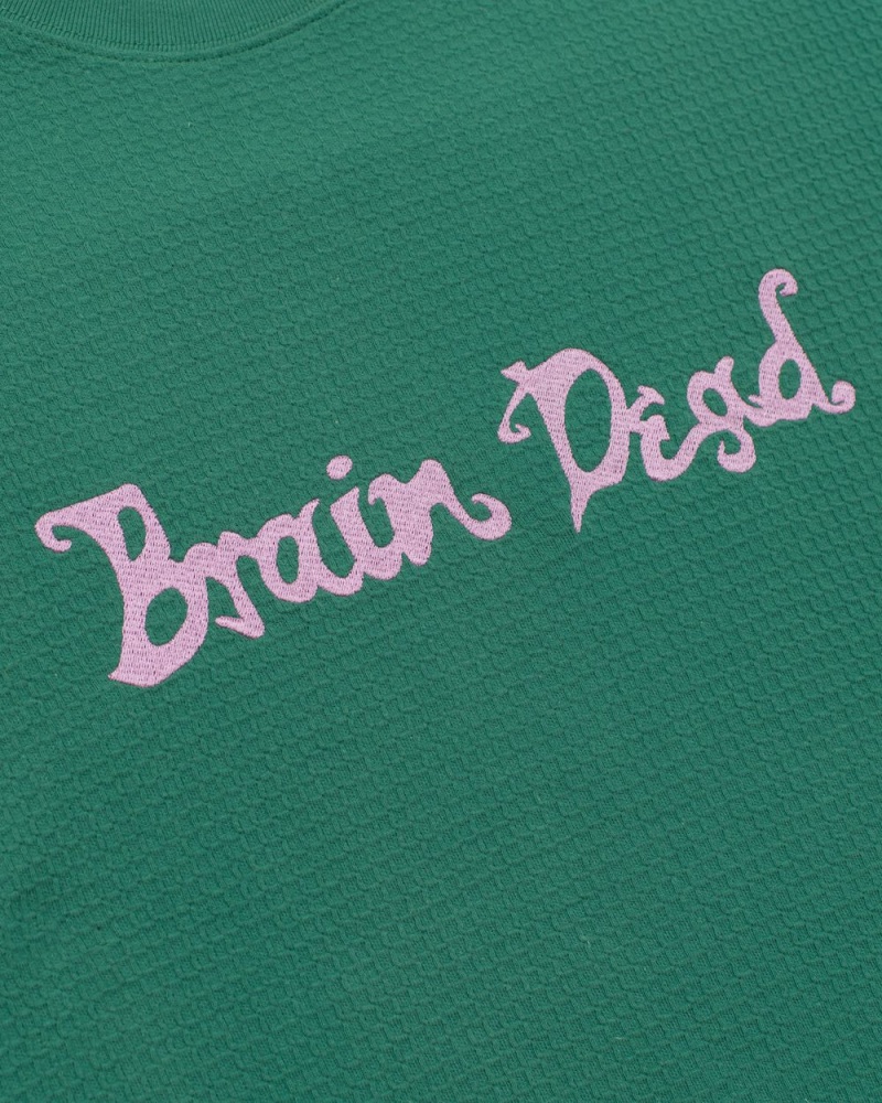 Green Brain Dead Embroidered Waffle Long Sleeve T-Shirt | AU 1436759-DQ