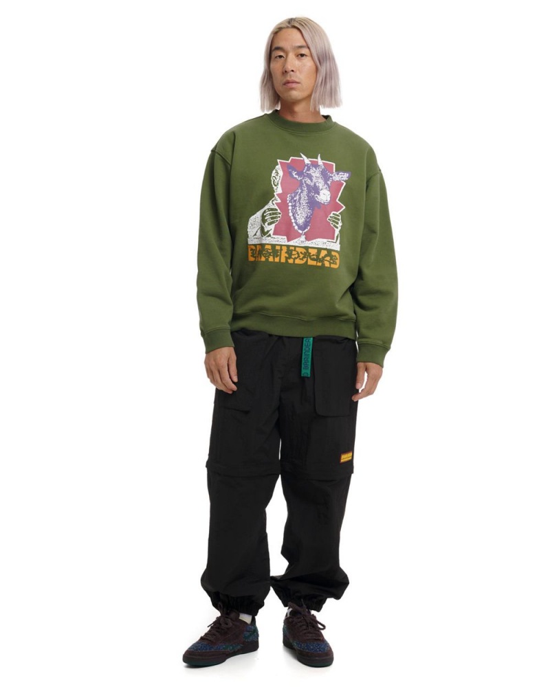 Green Brain Dead Goat Lady Crewneck Sweatshirt | AU 5029673-DU