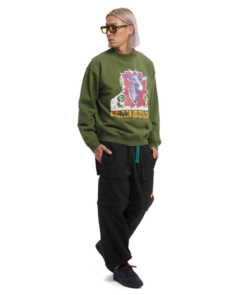 Green Brain Dead Goat Lady Crewneck Sweatshirt | AU 5029673-DU