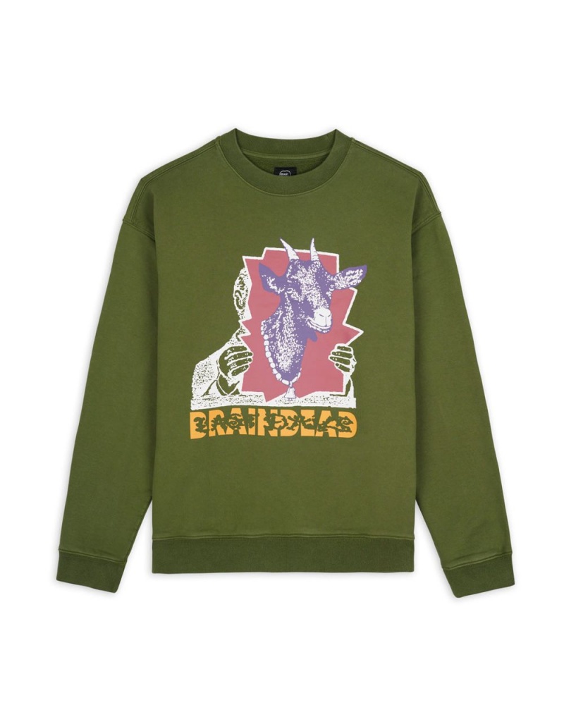 Green Brain Dead Goat Lady Crewneck Sweatshirt | AU 5029673-DU