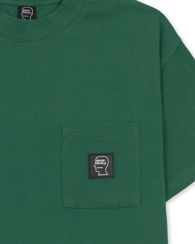 Green Brain Dead Heavyweight Jersey Mockneck Pocket W/Pvc T-Shirt | AU 7312806-KZ