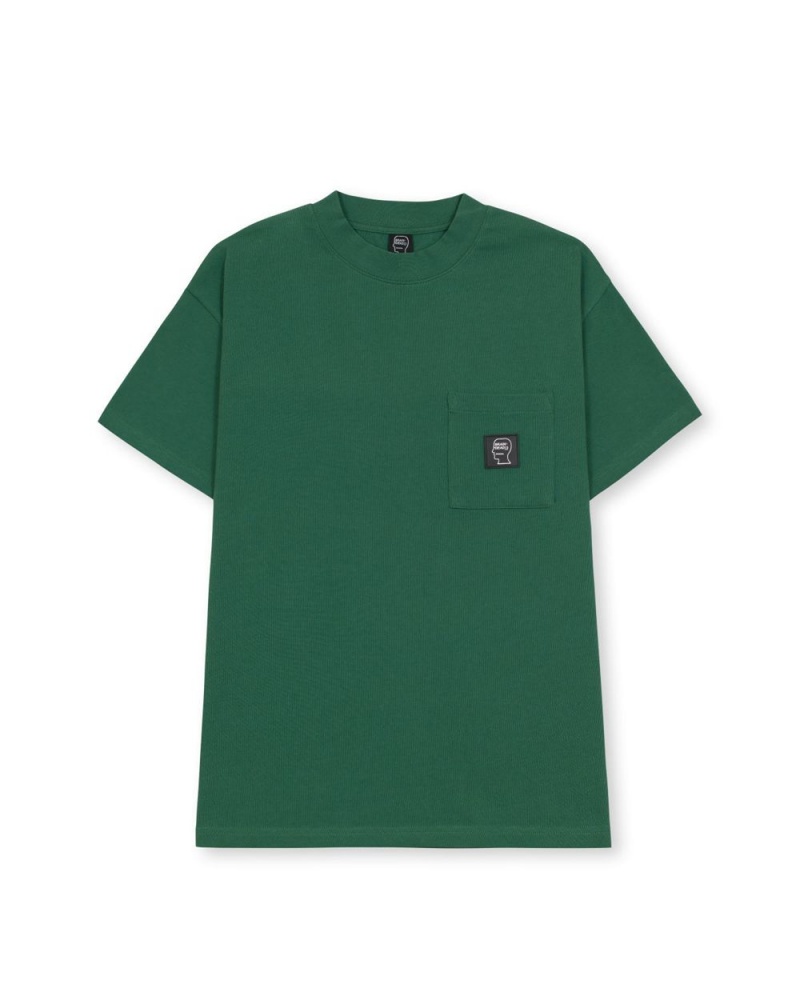 Green Brain Dead Heavyweight Jersey Mockneck Pocket W/Pvc T-Shirt | AU 7312806-KZ