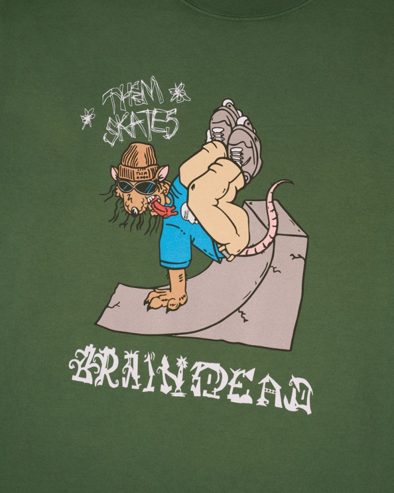 Green Brain Dead Inverted Rat T-Shirt | AU 8614379-EK