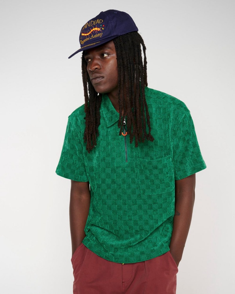 Green Brain Dead Knit Check Half Zip Shirt | AU 3120768-XW