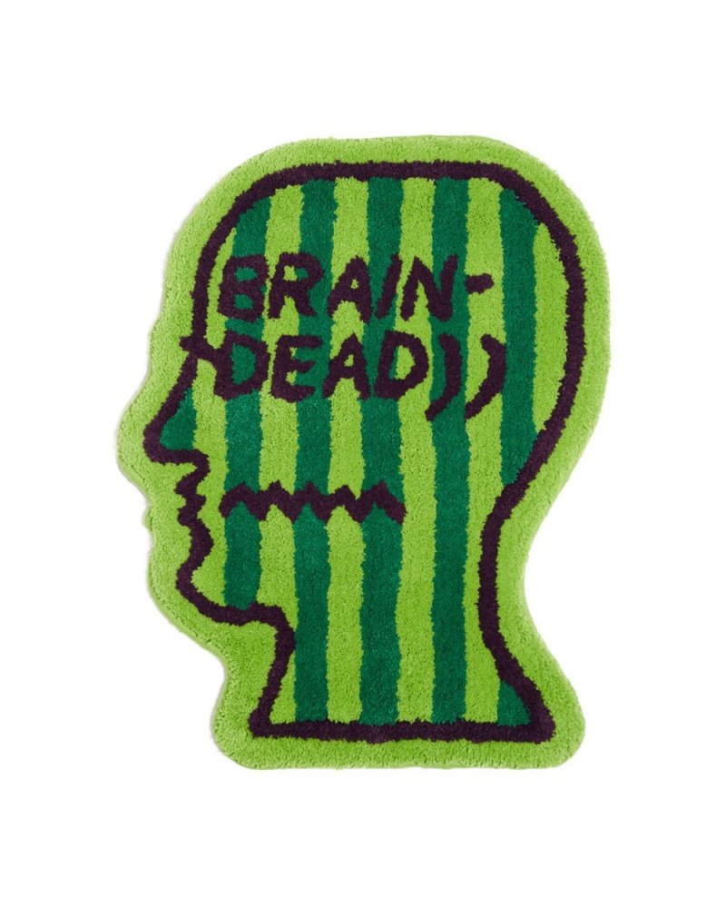 Green Brain Dead Logo Head Striped Rug | AU 2345790-PQ