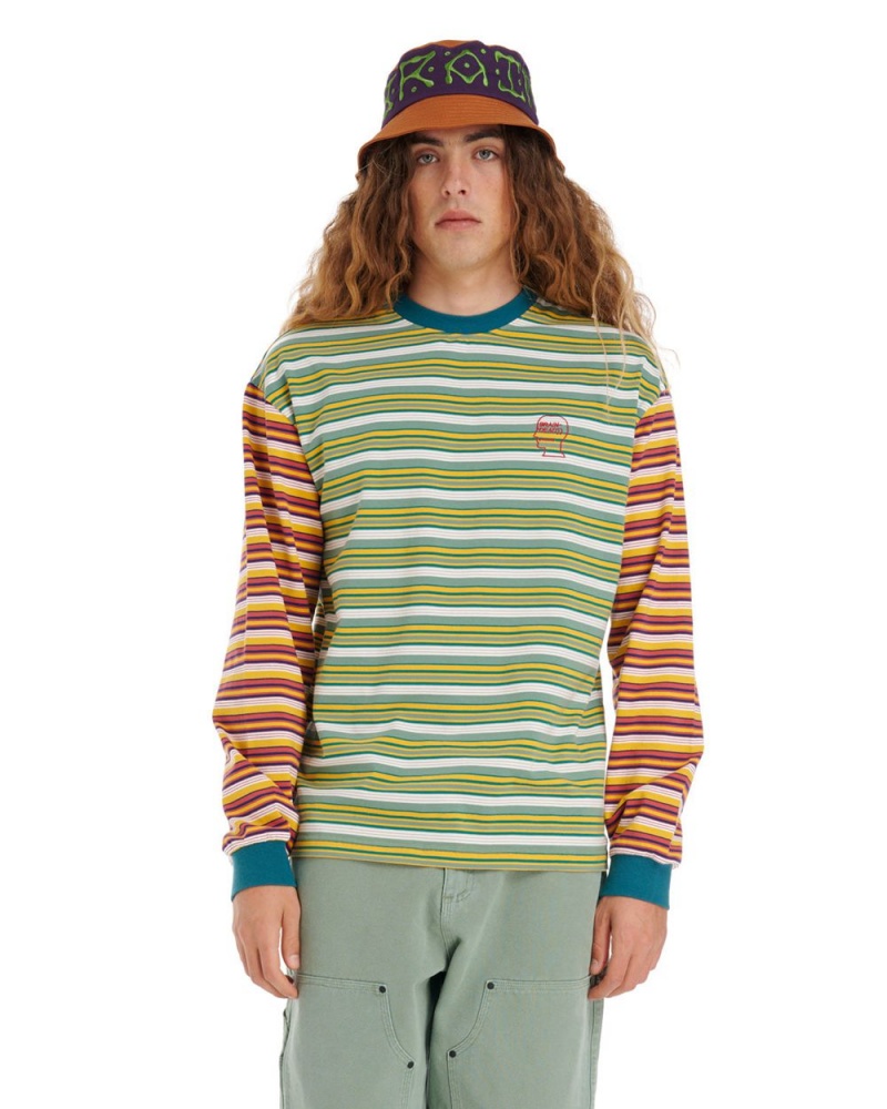 Green Brain Dead Nineties Blocked Striped Long Sleeve T-Shirt | AU 2467308-FN