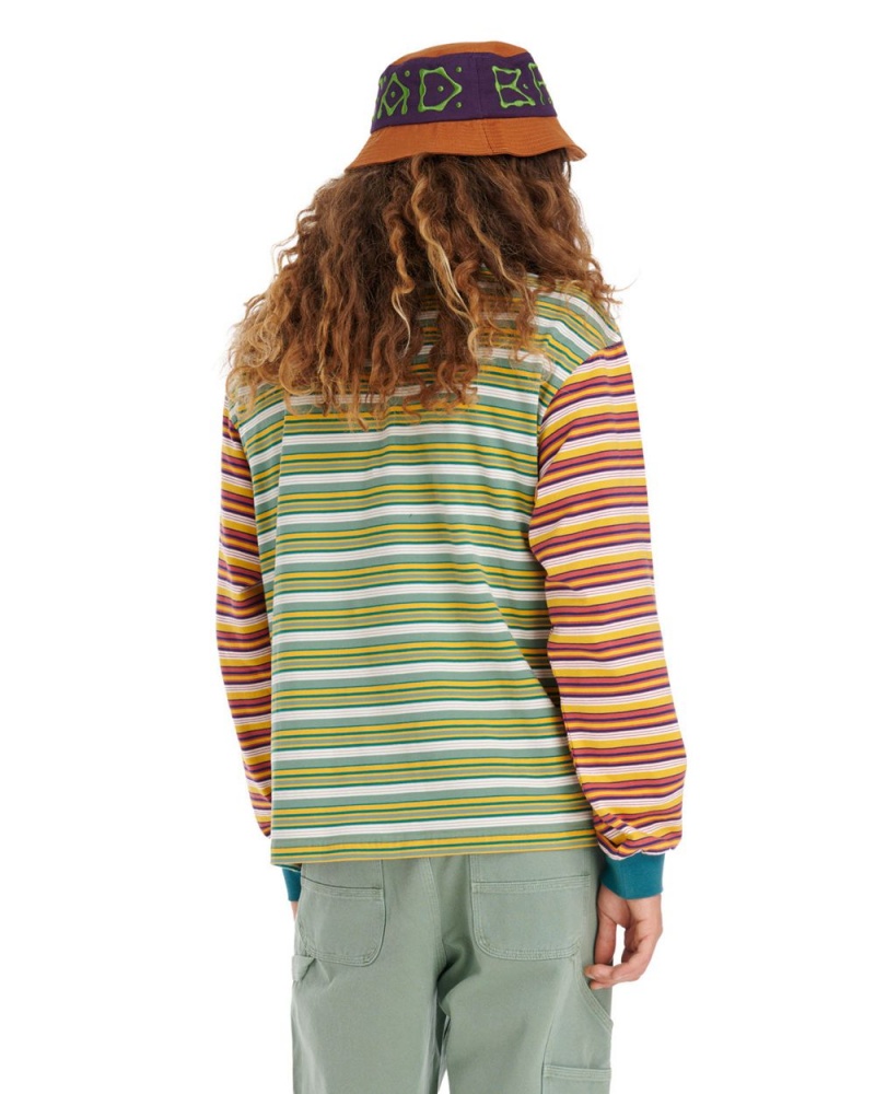 Green Brain Dead Nineties Blocked Striped Long Sleeve T-Shirt | AU 2467308-FN