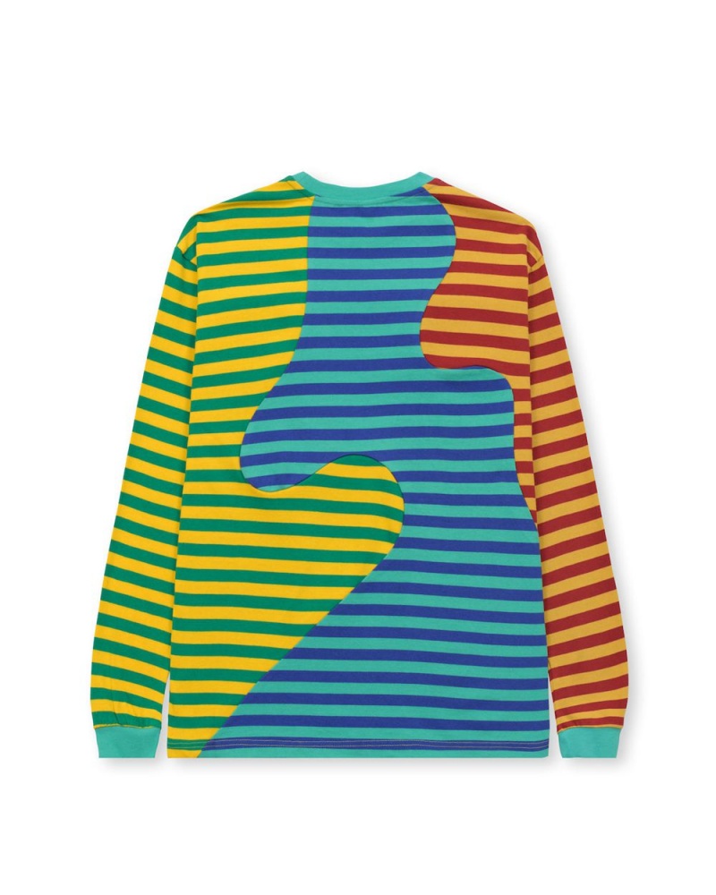 Green Brain Dead Organic Paneled Stripe Long Sleeve T-Shirt | AU 6230894-QT