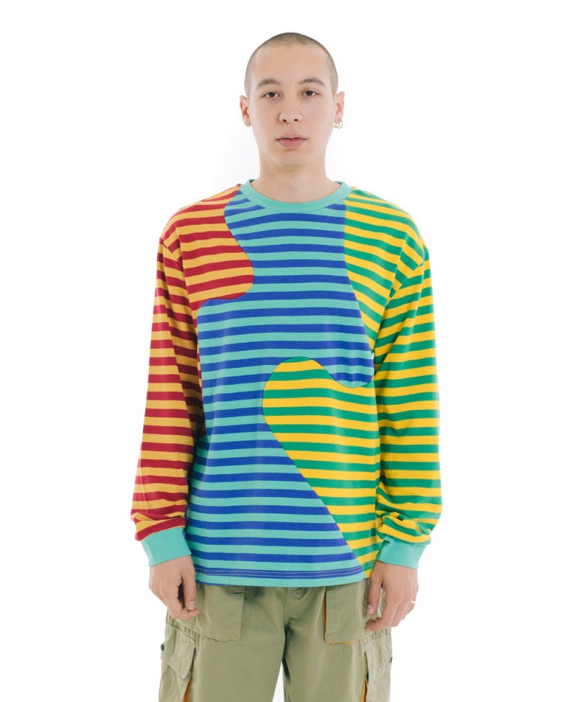 Green Brain Dead Organic Paneled Stripe Long Sleeve T-Shirt | AU 6230894-QT