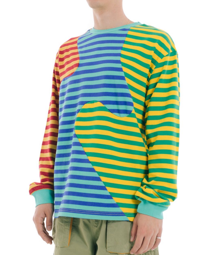 Green Brain Dead Organic Paneled Stripe Long Sleeve T-Shirt | AU 6230894-QT