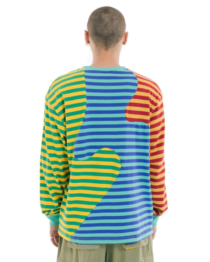 Green Brain Dead Organic Paneled Stripe Long Sleeve T-Shirt | AU 6230894-QT