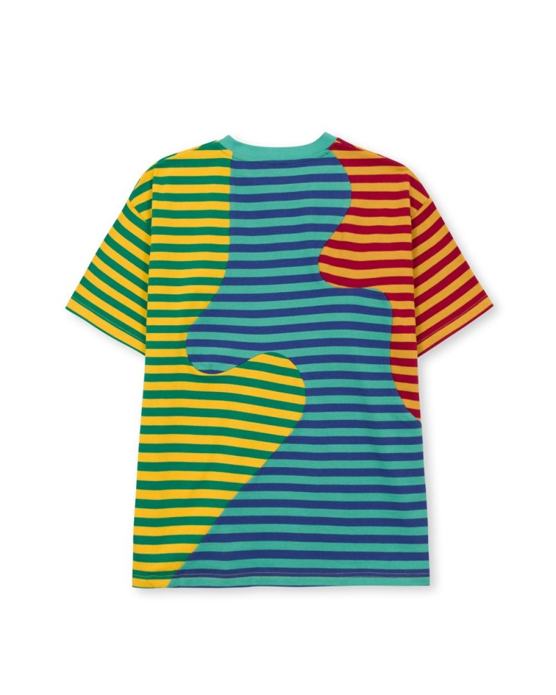 Green Brain Dead Organic Paneled Stripe T-Shirt | AU 2178395-FL