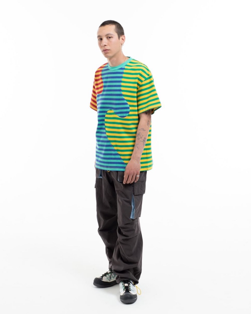 Green Brain Dead Organic Paneled Stripe T-Shirt | AU 2178395-FL