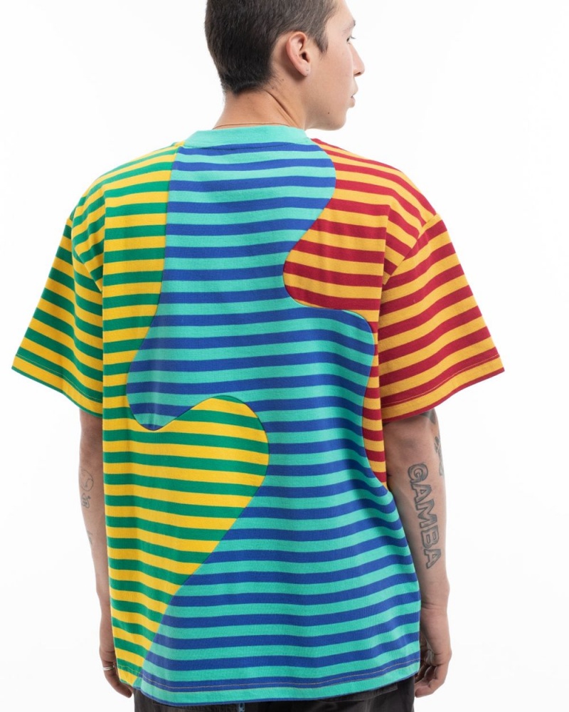 Green Brain Dead Organic Paneled Stripe T-Shirt | AU 2178395-FL