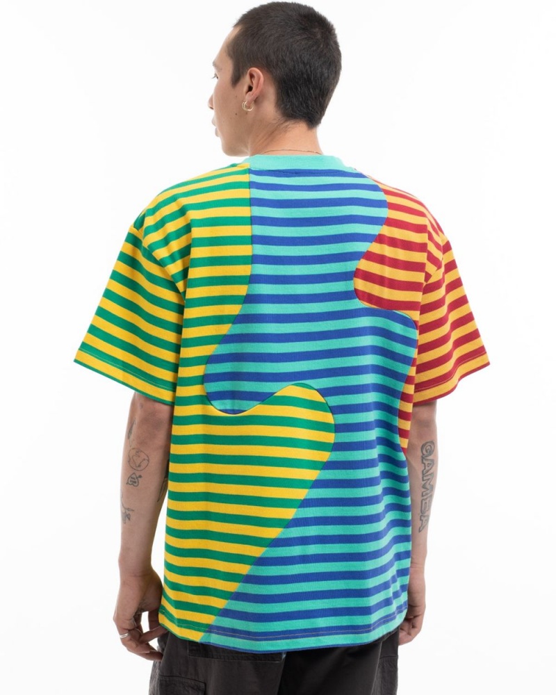 Green Brain Dead Organic Paneled Stripe T-Shirt | AU 2178395-FL