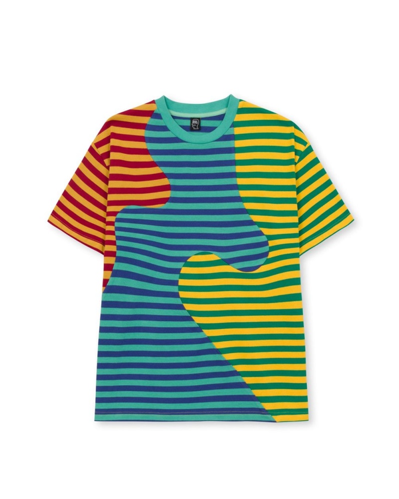 Green Brain Dead Organic Paneled Stripe T-Shirt | AU 2178395-FL