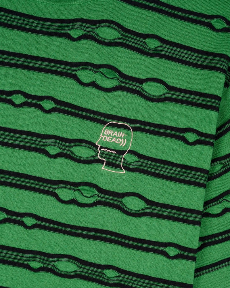 Green Brain Dead Puckered Striped T-Shirt | AU 3086712-SZ