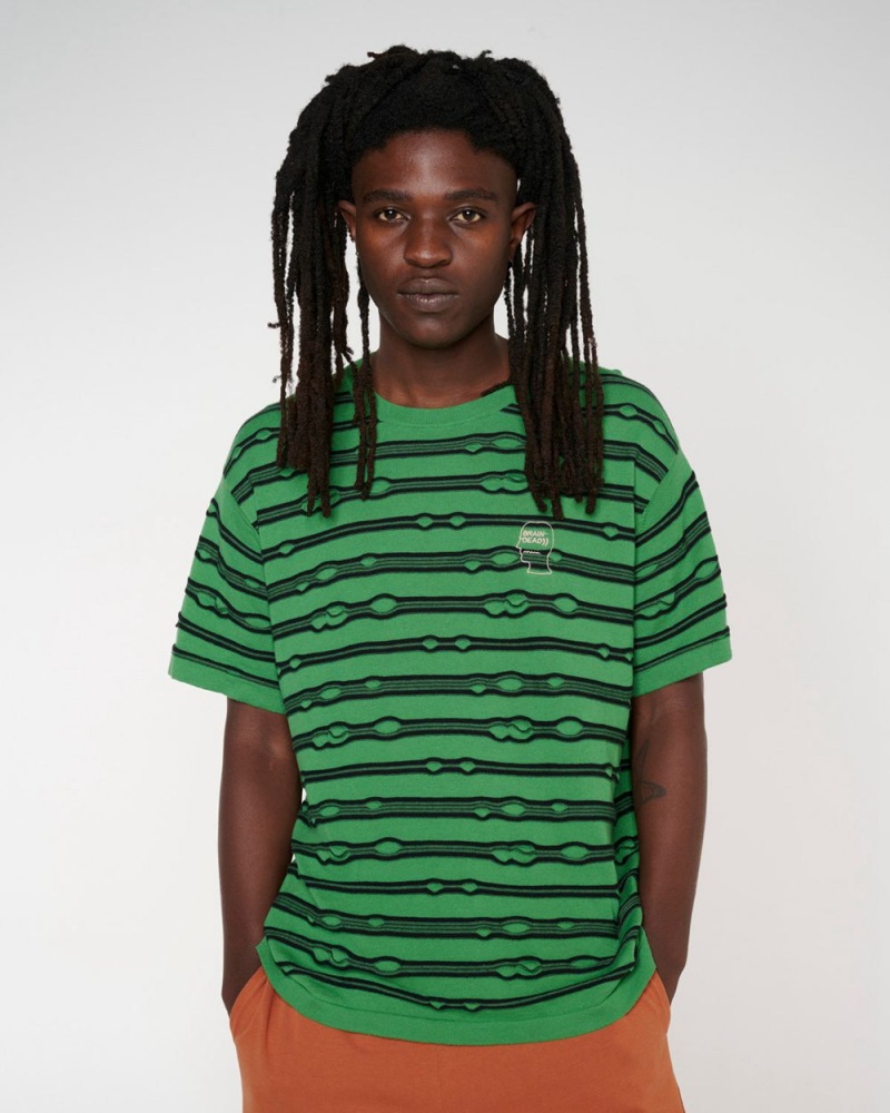 Green Brain Dead Puckered Striped T-Shirt | AU 3086712-SZ