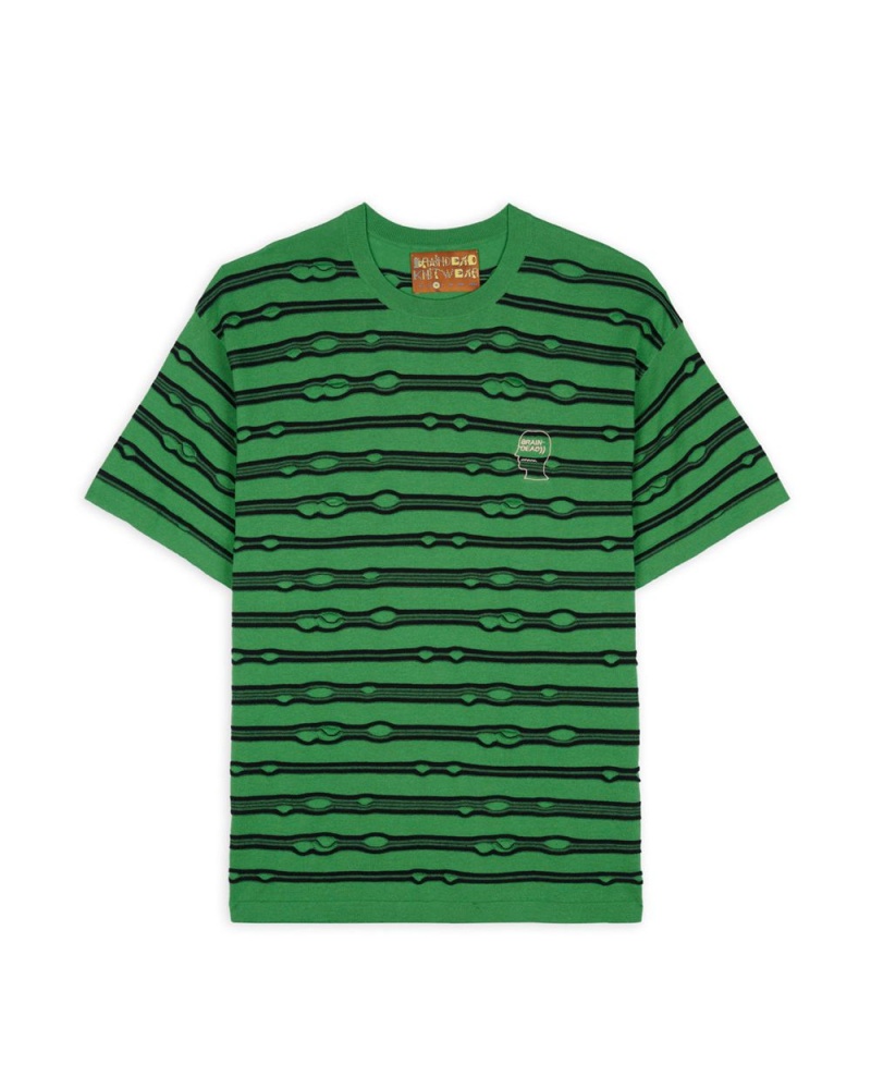 Green Brain Dead Puckered Striped T-Shirt | AU 3086712-SZ