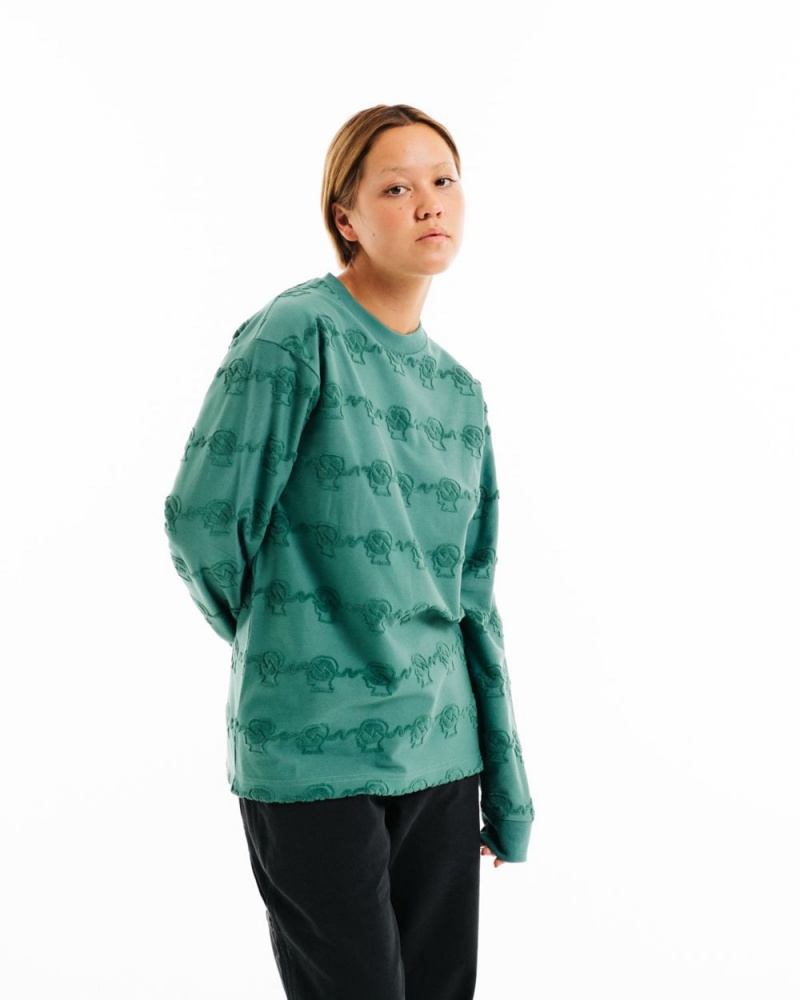 Green Brain Dead Running Head Textured Stripe Long Sleeve T-Shirt | AU 0127586-WL