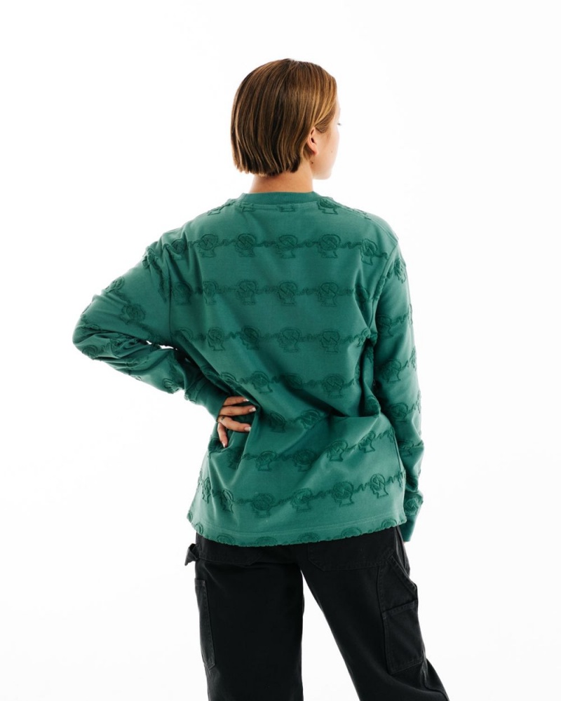 Green Brain Dead Running Head Textured Stripe Long Sleeve T-Shirt | AU 0127586-WL