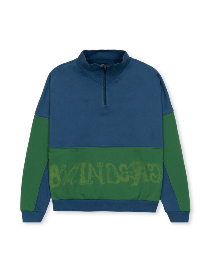 Green Brain Dead Sinister Screw Overlay Half Zip Fleece Jacket | AU 2508176-SY